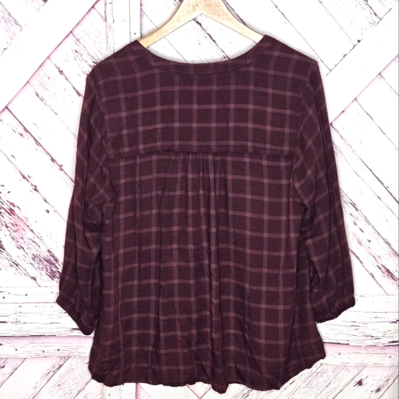 Wrangler Burgundy Plaid Peasant Top - Picture 4 of 4